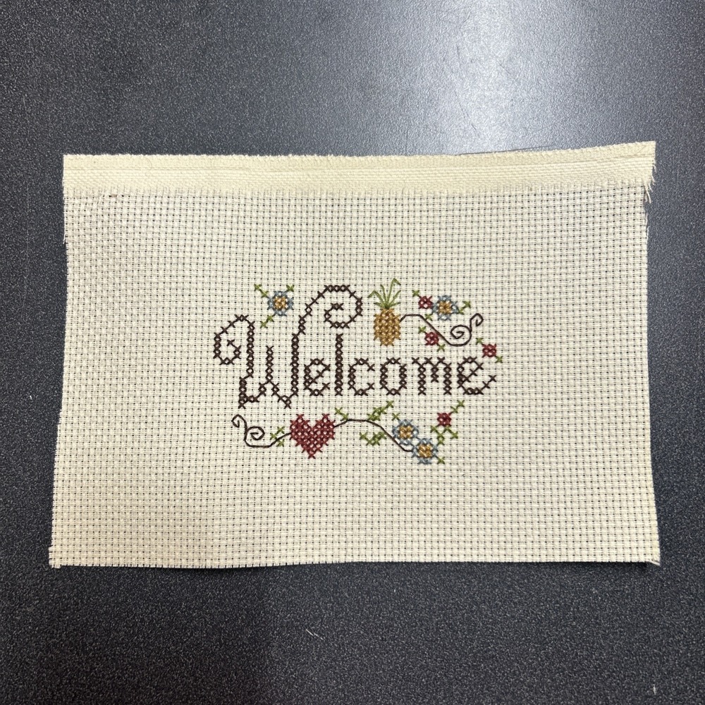 Welcome Sign Cross Stitch Unframed 7.75x5.5 Inches Vintage Cottage Floral